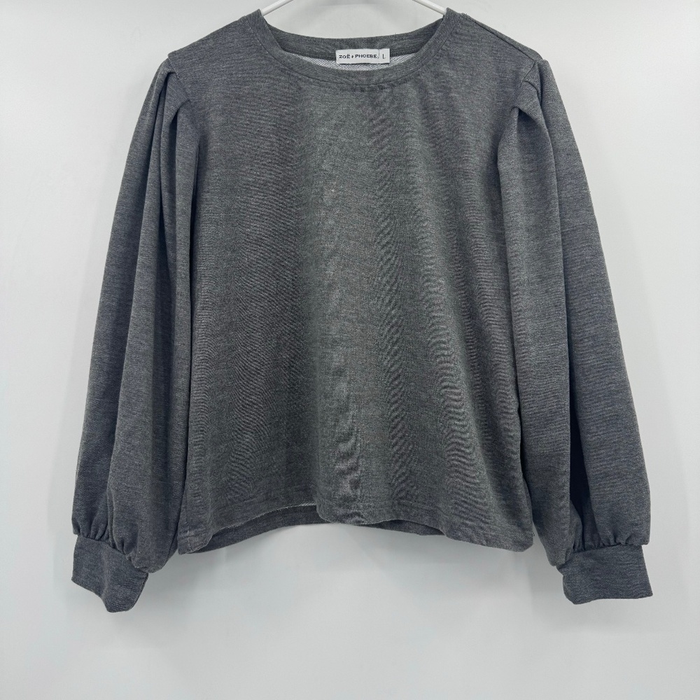 Zoe Phoebe Top Women Large Gray Long Bishop Sleeves Terry Minimalist Casual